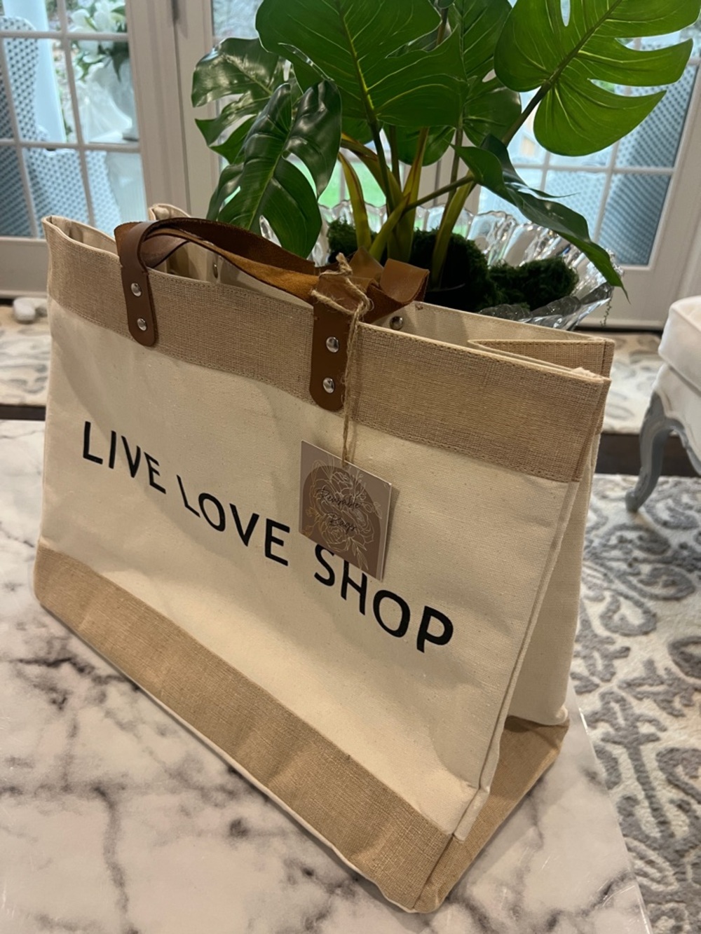 LIVE LOVE SHOP Canvas Tote Bag in Cream and Tan - Picture 5 of 5